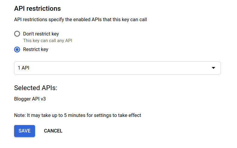 Restrict the API Key to your site and Blogger API