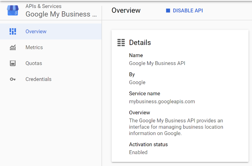 Enable Google My Business API