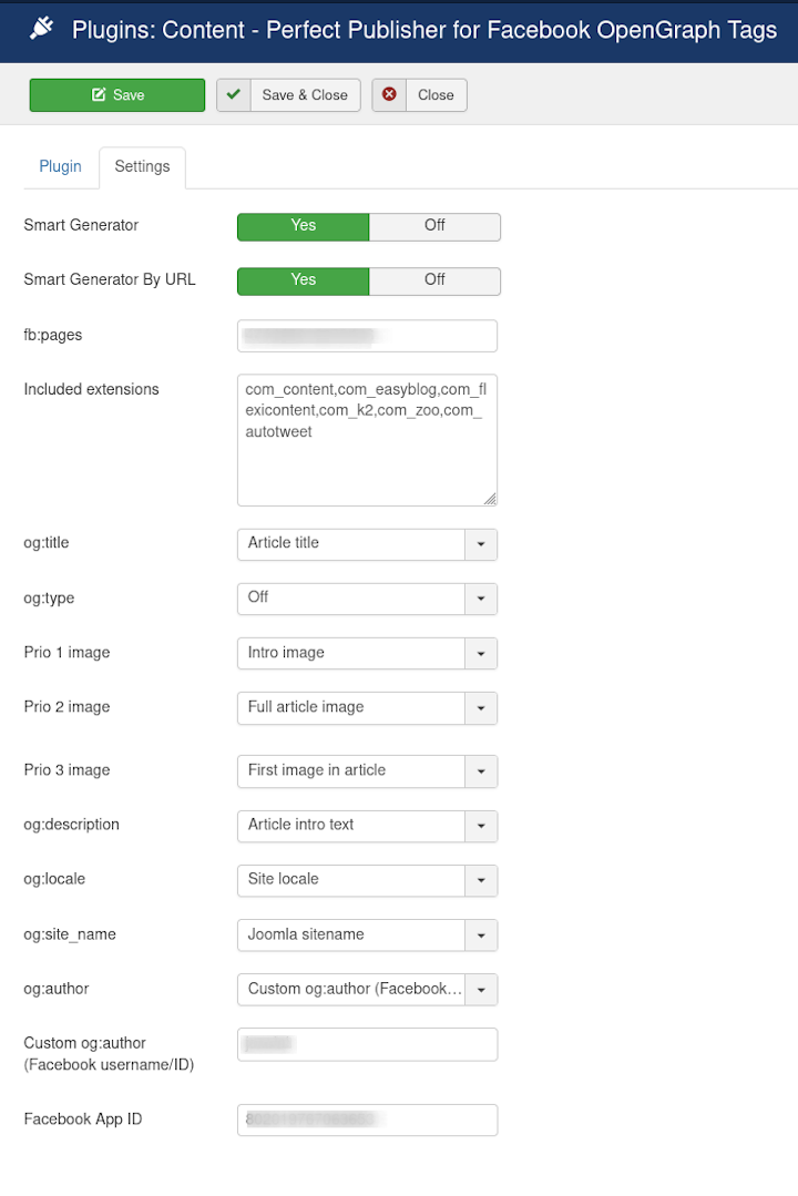 Perfect Publisher Facebook OpenGraph Tags plugin - Configuration