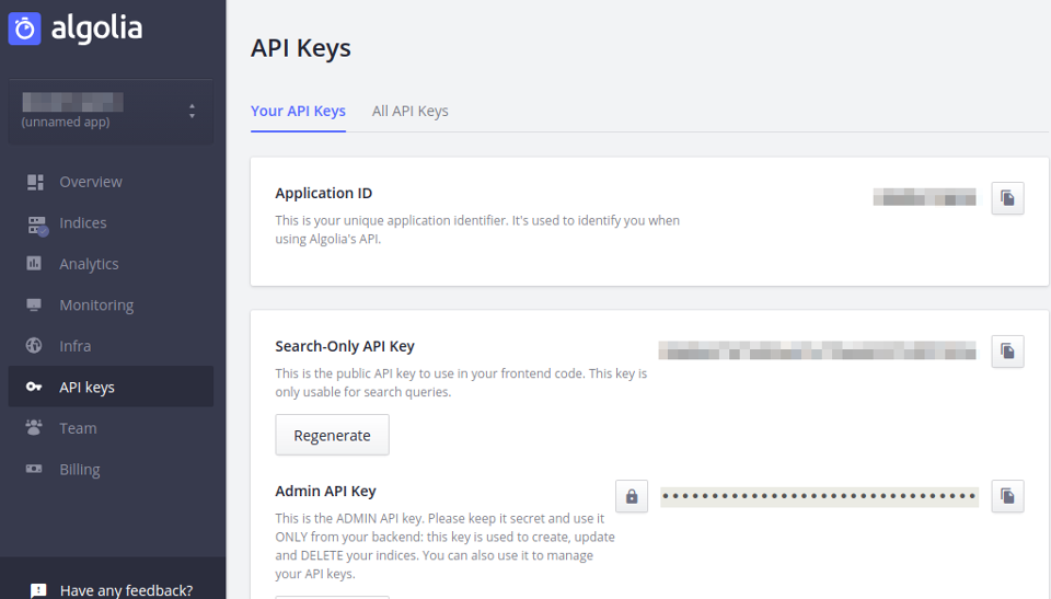 Algolia Keys