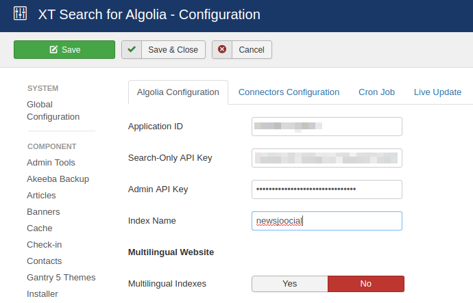 XT Search Configuration