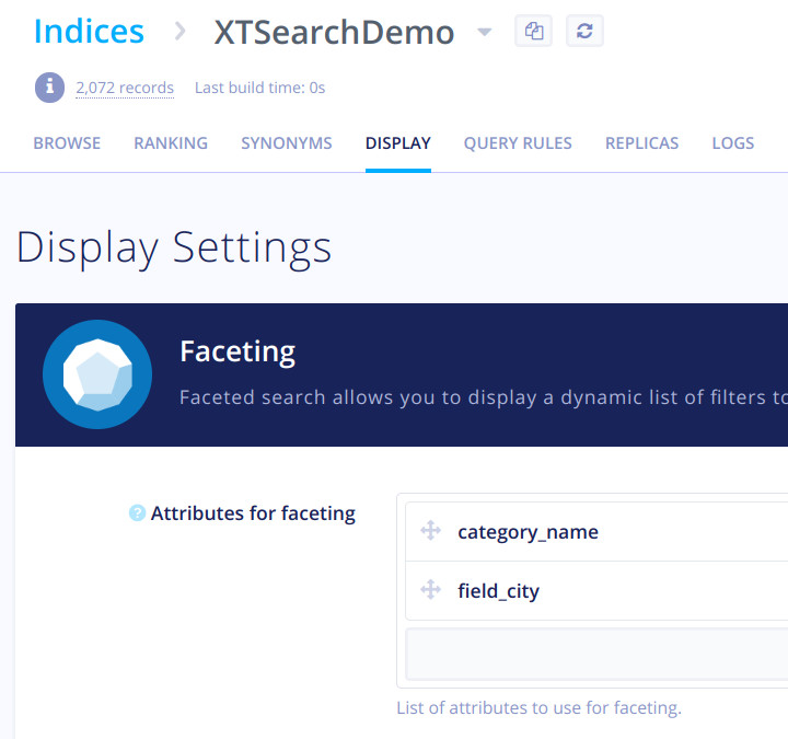 Algolia Facets