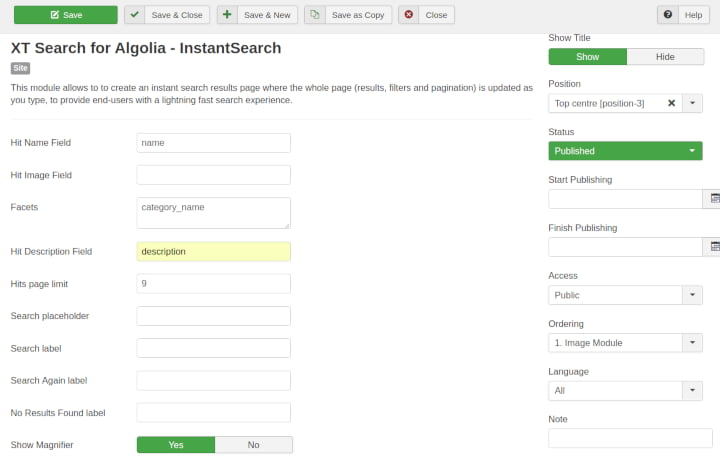 Publish the Instant Search module
